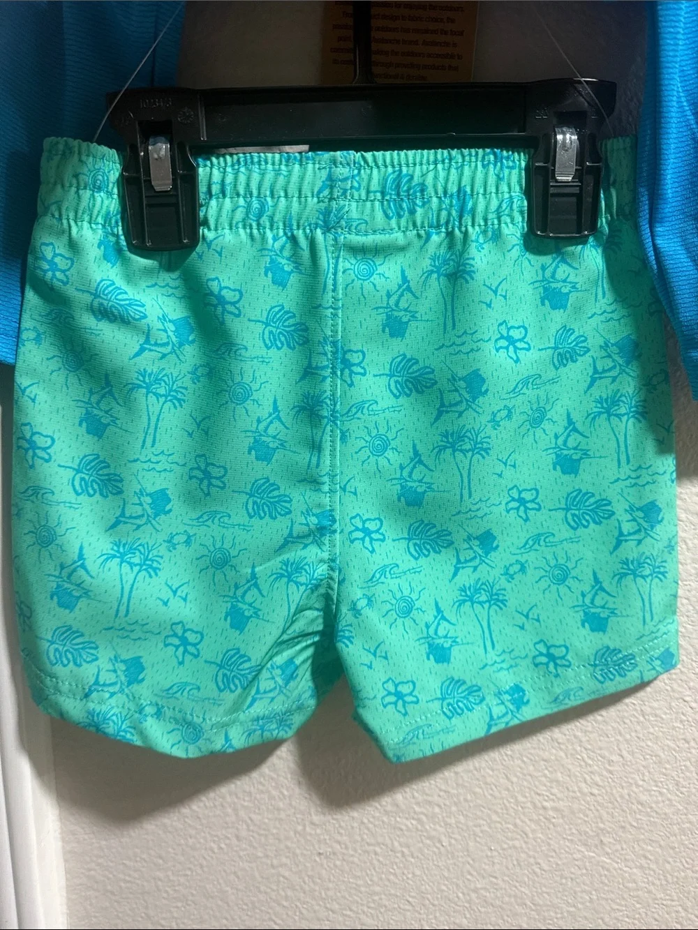 Avalanche Blue Hooded Rashguard with Teal Patterned Swim Shorts
